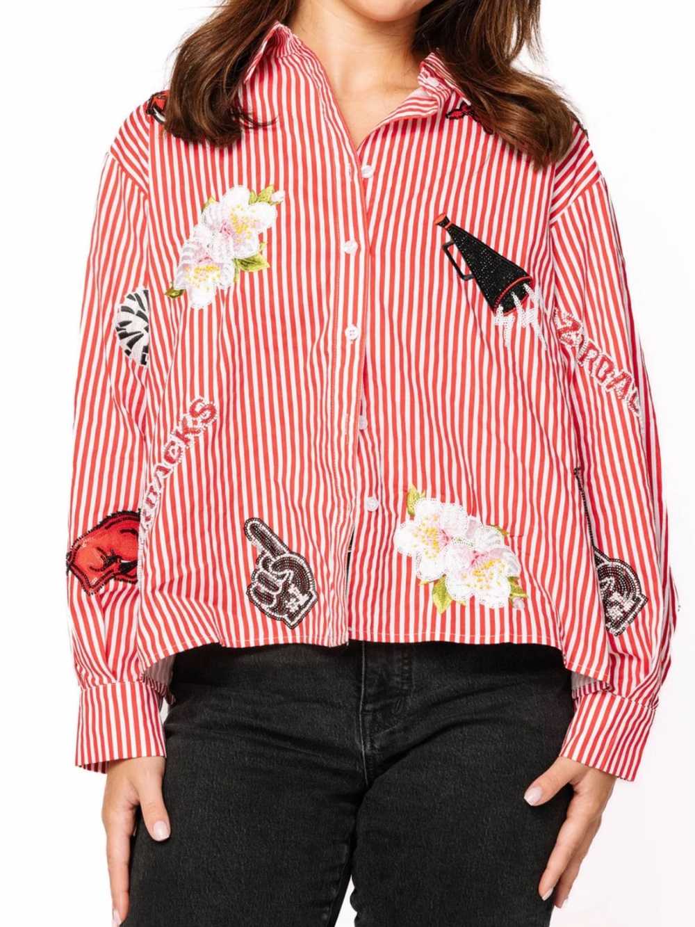 NWT (S) QOS Queen of Sparkles Licensed Arkansas Mini Icon Stripped Button Down